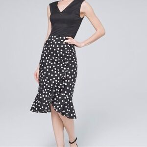 WHBM Black Polka Dot Printed Poplin Ruffled Skirt 4